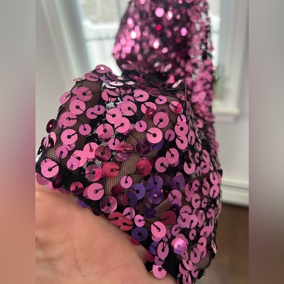 Nwt Scala Plum Pink Sequins Mesh Stretchy Bodycon Dress Size 4 - Picture 4 of 17